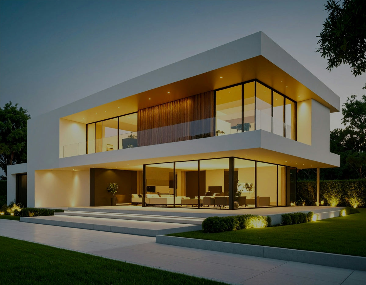 Maison moderne illuminée la nuit, symbole de foyer protégé